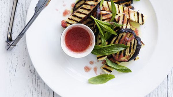 Grilled eggplant and haloumi with tomato vinaigrette