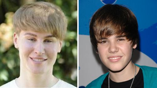Toby Sheldon (left) spent more than $100,000 to look like Justin Bieber (right). (Twitter/AAP)