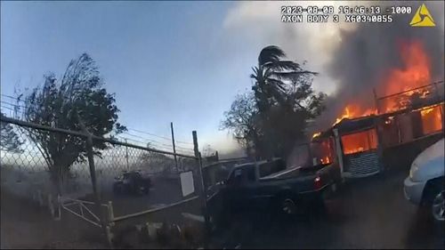 Maui police held a news conference on Monday (Tuesday AEDT) to show 16 minutes of body camera footage taken the day a wildfire tore through Lahaina town in August, including video of officers rescuing 15 people from a coffee shop and taking a severely burned man to a hospital.