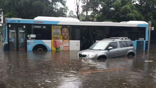 The floor of a bus travelling through Wolli Creek was flooded.