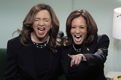 Democratic presidential nominee Vice President Kamala Harris appears on NBC's "Saturday Night Live," with Maya Rudolph, Saturday, Nov. 2, 2024 in New York. (AP Photo/Jacquelyn Martin)