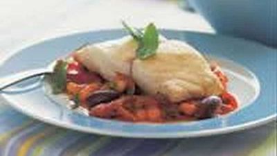 Recipe:&nbsp;<a href="http://kitchen.nine.com.au/2016/05/18/12/55/steamed-fish-on-tomato-and-olives" target="_top">Steamed Fish on Tomato and Olives</a>