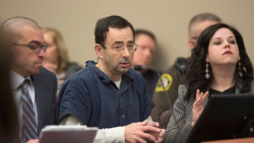 Nassar appears during court proceedings in the sentencing phase in Lansing, Michigan. (AAP)