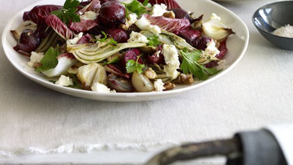 Baby beetroot in cartoccio with ricotta and walnut salad