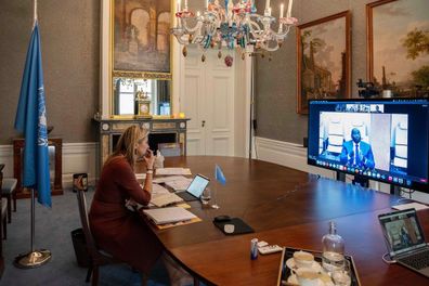 Maxima was pictured sitting barefoot at her desk