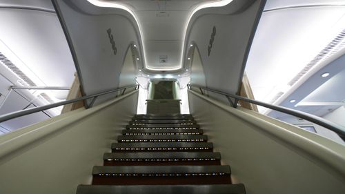 The interior stairs of an Airbus A380.