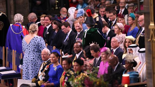 Princess Anne shared a smile with Prince Harry during the coronation of King Charles.