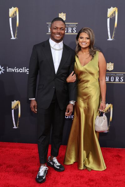 LAS VEGAS, NEVADA - FEBRUARY 08: (L-R) Terry McLaurin and Caitlin Winfrey attend the 13th annual NFL Honors at Resorts World Theatre on February 08, 2024 in Las Vegas, Nevada. (Photo by Ethan Miller/Getty Images)