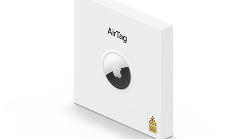 Apple's AirTag retail box updated with new button-battery warning label
