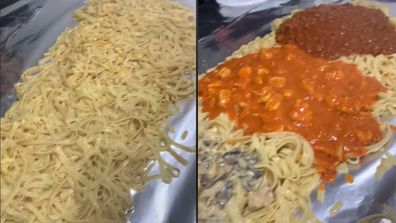 Pasta on a tin-foil covered table