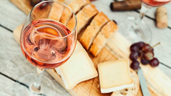 Rose wine and cheese board