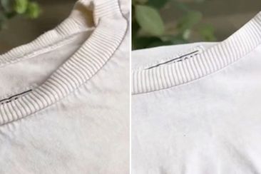 White shirt before and after brightening hack