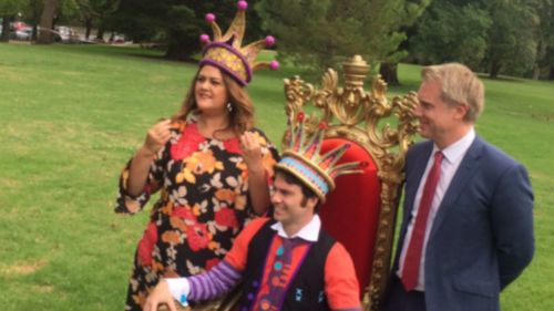 Chrissie Swan and Jimmy Giggle alongside Melbourne's Deputy Mayor, Arron Wood. (Madeline Slattery via Twitter)