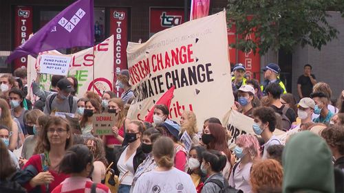 Students march through Sydney calling for climate action.