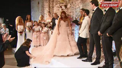 Jules chose to marry Cam on Sunday in a pink dress. 