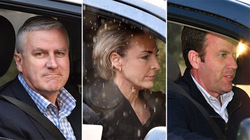 Deputy Prime Minister Michael McCormack arrives for a cabinet dinner, Minister for Jobs Michaelia Cash and Minister for Social Services Dan Tehan arrive for a cabinet dinner at Parliament House in Canberra.