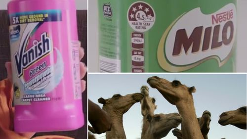 Vanish, Milo and Camel Milk Victoria products were among this year's Shonky Award recipients. (CHOICE, AAP file image)