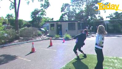 Karl and Ally's footy kicking competition went slightly array. 