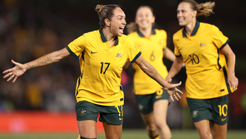 Australia&#x27;s Kyah Simon celebrates after  scoring her team&#x27;s only goal during game two of the International Friendly series between the Australia Matildas and the US Women&#x27;s National Team.