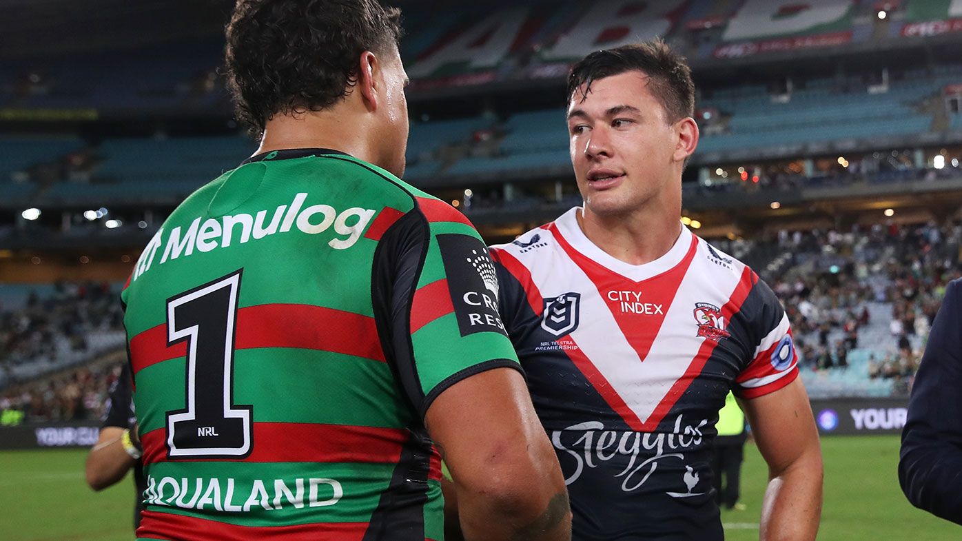 'I don't keep it personal': Latrell Mitchell, Joey Manu share friendly embrace as Souths defeat Roosters