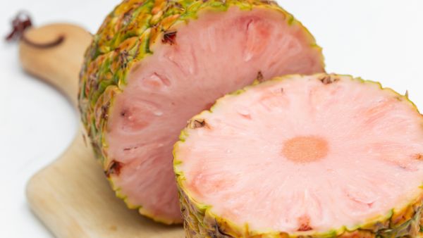 The pinkglow pineapple is grown in Costa Rica. It gets its pink color from lycopene.