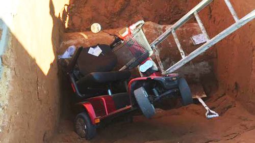 At the time of the incident the excavated hole had only been sealed off by cones and had no fencing around it. (SA Police)