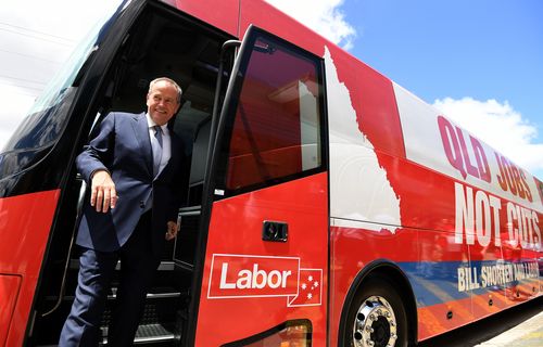 Bill Shorten bus motors around Queensland