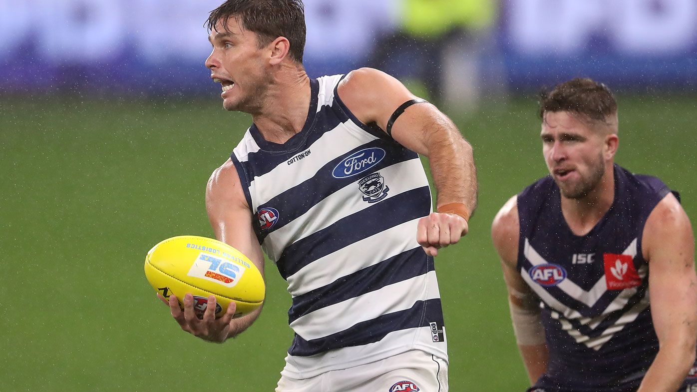 Tom Hawkins of Geelong has kicked 14 goals from eight games. (Getty)