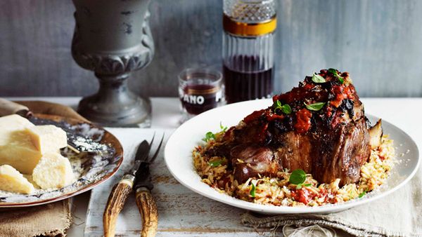 Greek-style roast lamb with pasta