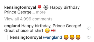 Instagram exchange between England and Kensington Palace.