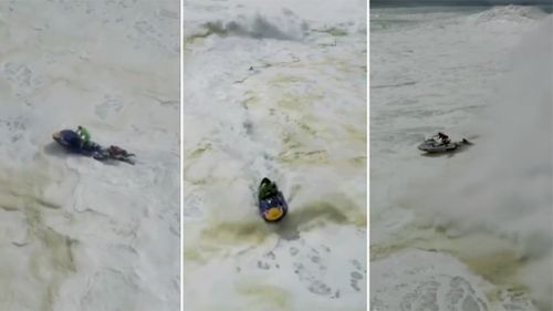 Lucas “Chumbo” Chianca raced out to rescue a fellow surfer, only to have his jet ski overturned. (The Big Ugly)