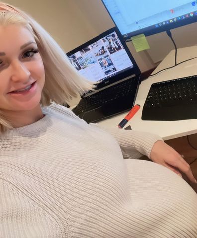 Carly Woods hid her pregnant belly under baggy jumpers for months while running her business.