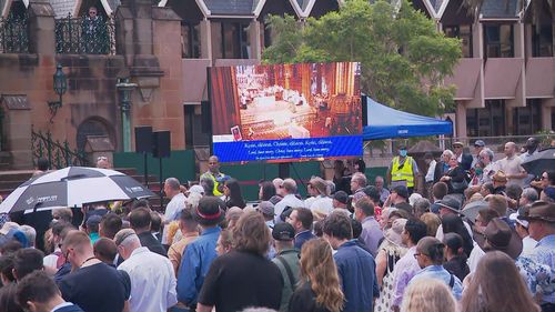 People packed into the St Mary's Cathedral to farewell Cardinal George Pell, as a crowd sat in the courtyard while the service was streamed on large screens.