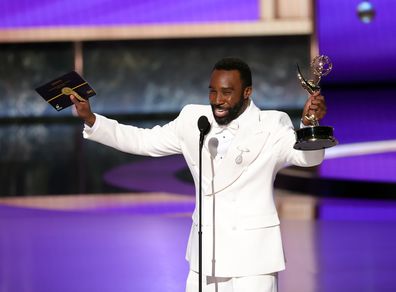LOS ANGELES, CALIFORNIA - SEPTEMBER 14: Tramell Tillman accepts the Outstanding Supporting Actor in a Drama Series award for "Severance" onstage during the 77th Primetime Emmy Awards at Peacock Theater on September 14, 2025 in Los Angeles, California.  (Photo by Kevin Winter/Getty Images)