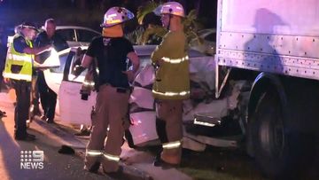 Four people have been hospitalised after a fiery crash on a suburban street west of Brisbane.Police are now investigating whether dangerous driving played a part in the collision.. as hooning videos emerge on social media.