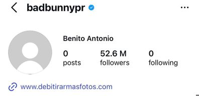 Bad Bunny's empty Instagram page hours after 2026 Super Bowl show
