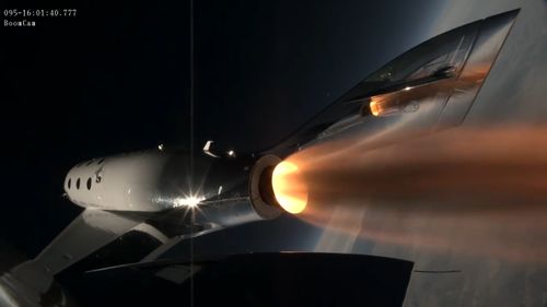 It was the company's first powered flight since the fatal crash of its original rocketship in 2014. (Virgin Galactic / Youtube)