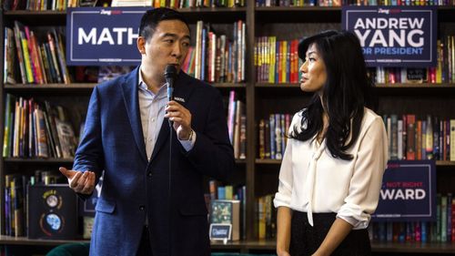 Evelyn Yang and her husband Andrew, a presidential candidate.
