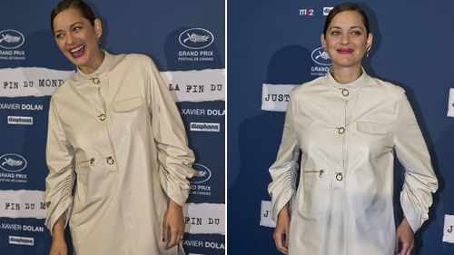 Pregnancy rumours flew last week when Cotillard attended a premiere in this outfit. (AAP)