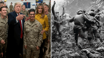 The Trumps in Iraq (left), US troops in Vietnam.