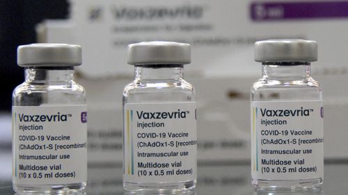 FILE - Vaxzevria COVID-19 vaccine, previously COVID-19 Vaccine AstraZeneca, are pictured at the Assad Iben El Fourat school in Oued Ellil, outside Tunis, on Aug.8, 2021. 