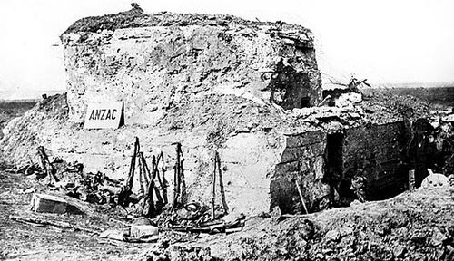 The heavily-fortified bunker known as 'Anzac House' that was captured by Australian soldiers in 1917. (Photo: Australian War Memorial).