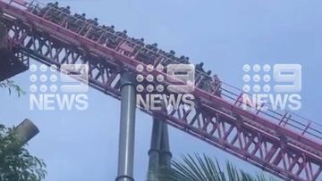 A﻿ rollercoaster at Movie World on the Gold Coast became stuck with people on board this afternoon.