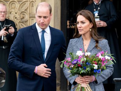 Prince William, Duke of Cambridge and Catherine, Duchess Of Cambridge arrive at Manchester Cathedral on May 10, 2022 in Manchester, England.