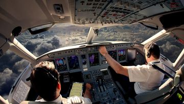 Flight deck of modern passenger jet aircraft.