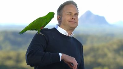 Tim Davies parrot too close for comfort live on air
