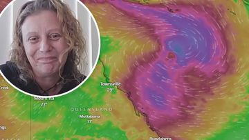Cyclone weather map and Queensland woman.