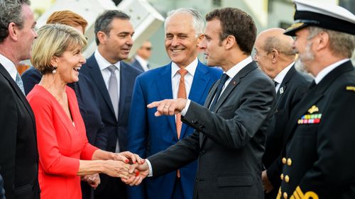 Julie Bishop, meeting Emmanuel macron, above, is Australia's first female foreign minister.