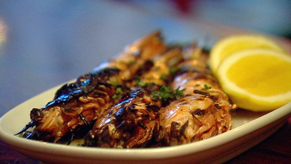 Grilled northern king prawns