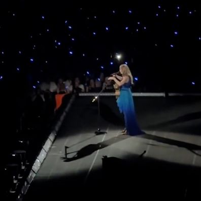 Taylor Swift checks on fans during eras tour show in Stockholm, Sweden
